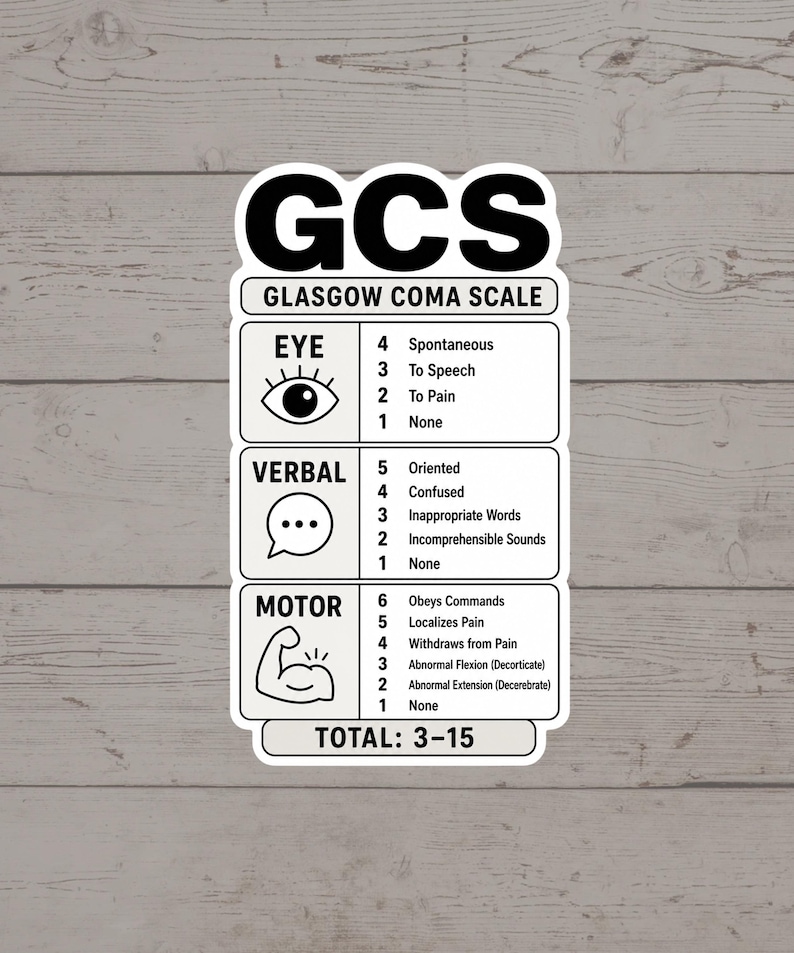 Glasgow Coma Scale Sticker – EMS, Nursing, Paramedic Reference Vinyl ...