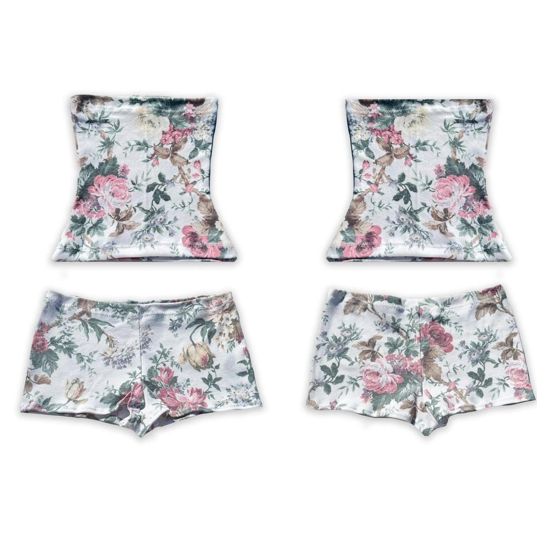 Micro Top Set 2 Pc Set White Floral Tube Top & Micro Mini Short Set - Etsy