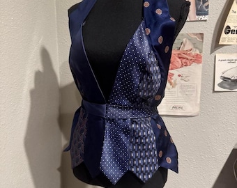 Upcycled navy neck tie halter top