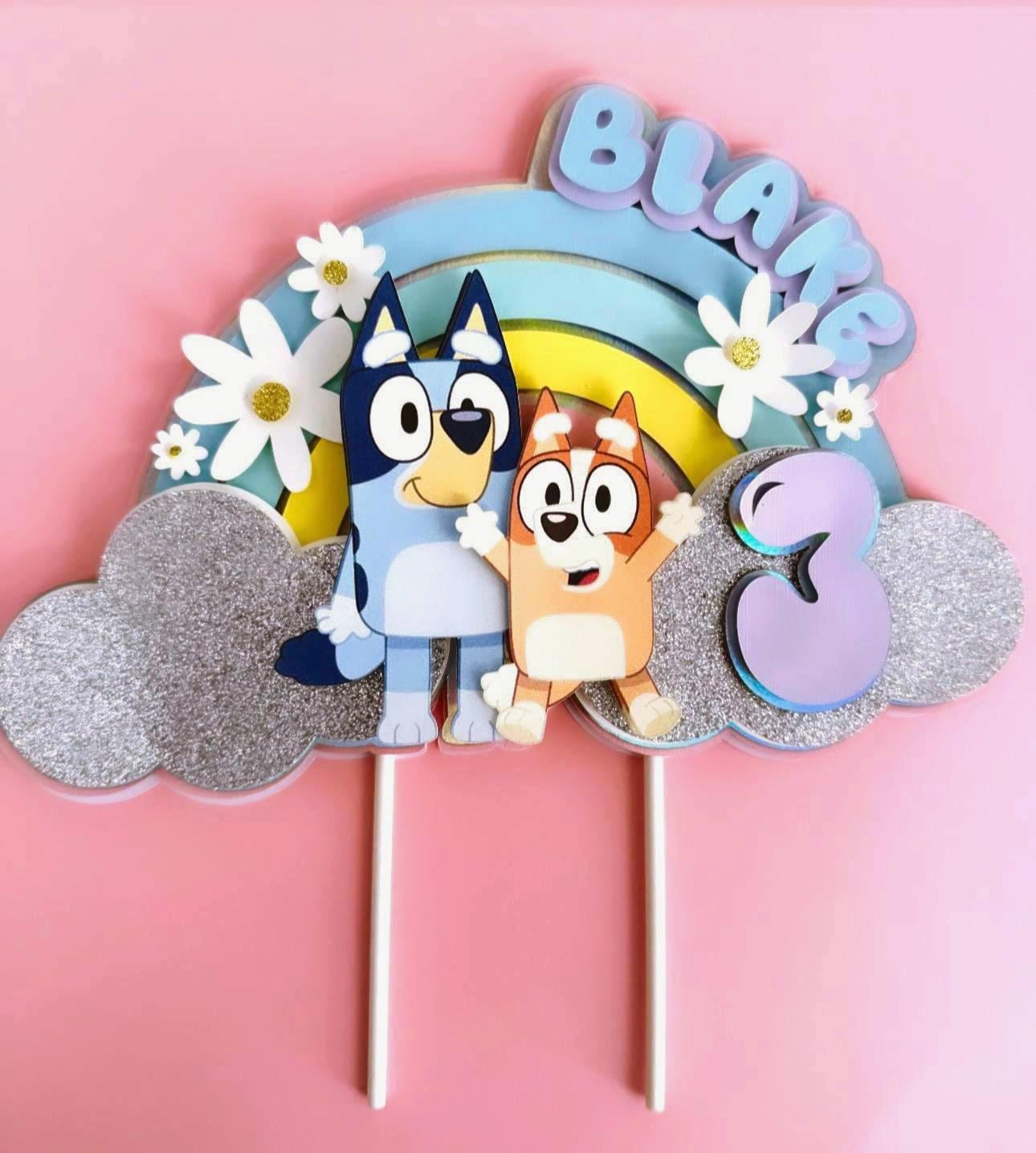 3D pastel rainbow blue dog themed