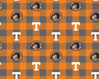 Official Licensed University of Tennessee Fleece Fabric- Tennessee Volunteers Buffalo Plaid Fleece Sold by the Yard