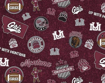 Official Licensed University of Montana Cotton Quilting Fabrics-Montana Grizzlies Home State Cotton Fabric Sold by the Yard