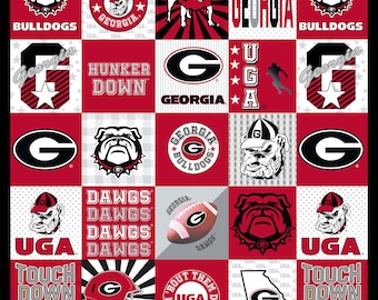 Panneau de courtepointe pour t-shirt officiel sous licence de l'Université de Géorgie - Panneau Micro Minky Bulldogs de Géorgie