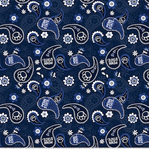 Official Licensed Penn State Cotton Quilting Fabrics-Penn State Nittany Lions Paisley Cotton Fabric Sold by the Yard