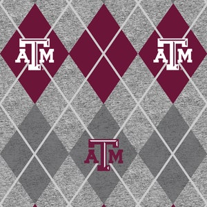 Official Licensed Texas A&M University Fleece Fabric- TAMU Aggies Heather Argyle Fleece Sold by the Yard