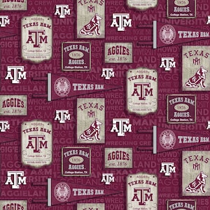 Official Licensed Texas A&M Cotton Quilting Fabrics-Texas A and M Aggies Vintage Pennant Cotton Fabric Sold by the Yard