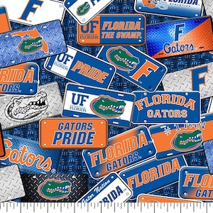 Tessuti per trapuntatura in cotone con licenza ufficiale dell'Università della Florida - Tessuto in cotone con targa Florida Gators Venduto tagliato su misura
