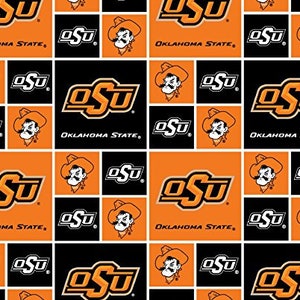 Telas de acolchado de algodón con licencia oficial de la Universidad Estatal de Oklahoma - Tela de algodón geométrica de los Oklahoma State OSU Cowboys. Se vende cortada a medida.