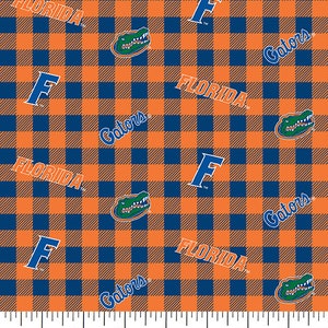 Official Licensed University of Florida Cotton Quilting Fabrics-Florida Gators Buffalo Plaid Cotton Fabric Sold by the Yard