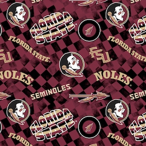 Tessuti per trapuntatura in cotone con licenza ufficiale della Florida State University - Tessuto in cotone a quadri Florida State Seminoles venduto tagliato su misura