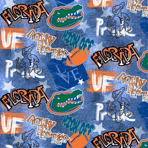 Official Licensed University of Florida Cotton Quilting Fabrics-Florida Gators Graffiti Cotton Fabric Sold by the Yard