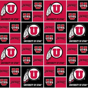 Official Licensed University of Utah Cotton Quilting Fabrics-Utah Utes Geometric Cotton Fabric Sold by the Yard