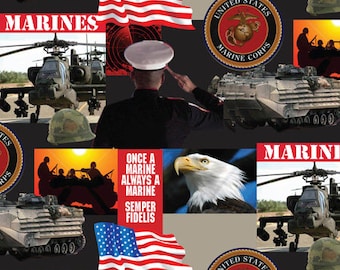 Tissus de courtepointe en coton officiels sous licence des Marines des États-Unis - Tissu en coton des Marines des États-Unis vendu par mètre