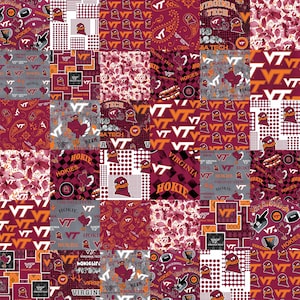 Official Licensed Virginia Tech University Cheater Quilt Cotton Fabric-VT Hokies Cotton Fabric w/ Patchwork Print & Matching Patterns