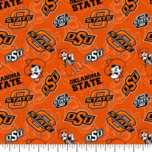 Telas de acolchado de algodón con licencia oficial de la Universidad Estatal de Oklahoma - Tela de algodón tono sobre tono de los Oklahoma State OSU Cowboys. Se vende cortada a medida.
