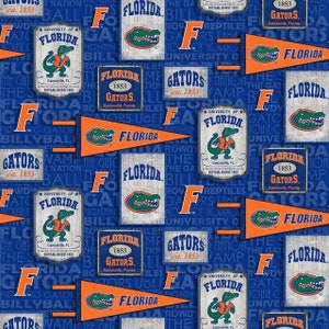 Official Licensed University of Florida Cotton Quilting Fabrics-Florida Gators Vintage Pennant Cotton Fabric Sold by the Yard