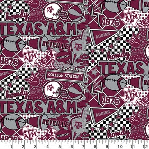 Official Licensed Texas A&M Cotton Quilting Fabrics-Texas A and M Aggies Pop Art Cotton Fabric Sold by the Yard