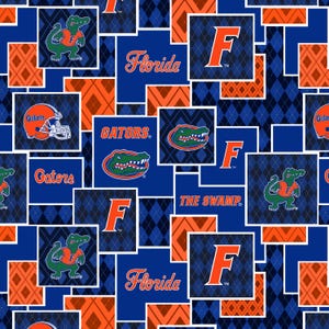 Official Licensed University of Florida Cotton Quilting Fabrics-Florida Gators Argyle Boxes Cotton Fabric Sold by the Yard