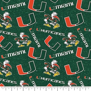 Officieel gelicentieerde katoenquiltstoffen van de Universiteit van Miami-Miami Hurricanes Tone on Tone katoenen stof Verkocht op maat gesneden