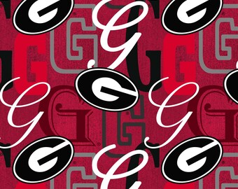 Official Licensed University of Georgia Cotton Quilting Fabrics-Georgia Bulldogs Letters Cotton Fabric Sold by the Yard