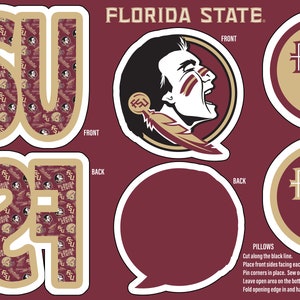Projeto de travesseiro oficial licenciado da Florida State University Seminoles Minky DIY - corte, costure e encha 3 travesseiros incríveis