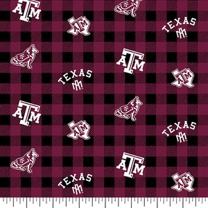 Official Licensed Texas A&M Cotton Quilting Fabrics-Texas A and M Aggies Buffalo Plaid Cotton Fabric Sold by the Yard