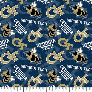 Telas de acolchado de algodón con licencia oficial de Georgia Tech - Tela de algodón tono sobre tono de los Yellow Jackets de Georgia Tech. Se vende cortada a medida.
