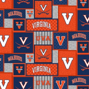 Officieel gelicentieerde fleecestof van de University of Virginia - Virginia Cavaliers College Patch-fleece, op maat gesneden verkocht