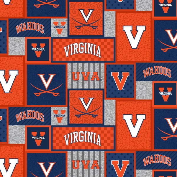 Official Licensed University of Virginia Fleece Fabric- Virginia Cavaliers College Patch Fleece Sold by the Yard