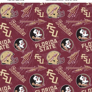 Tessuti per trapuntatura in cotone ufficiali con licenza della Florida State University - Tessuto in cotone tono su tono FSU Seminoles, venduto tagliato su misura