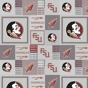 Tessuto in pile con licenza ufficiale della Florida State University - Pile grigio Florida State Seminoles Venduto tagliato su misura