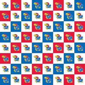 Official Licensed University of Kansas Cotton Quilting Fabrics-Kansas Jayhawks Geometric Cotton Fabric Sold by the Yard