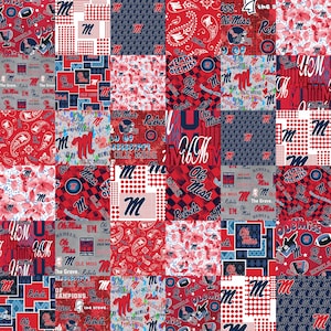 &quot;Offizielle Lizenzierte &#39;University of Mississippi&#39; Cheater Quilt Baumwollstoff-Ole Miss Rebels Baumwollstoff mit Patchwork Druck-58 &quot;&quot;Breite.&quot;