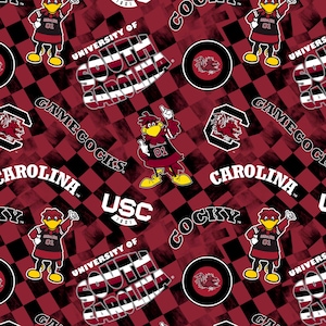Official Licensed University of South Carolina Cotton Quilting Fabrics-South Carolina Gamecocks Check Allover Cotton Fabric Sold by the Yard