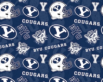 Official Licensed Brigham Young University Cotton Quilting Fabrics-Brigham Young BYU Cougars Tone on Tone Cotton Fabric Sold by the Yard