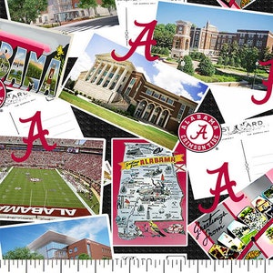 Offiziel lizenzierte Universität von Alabama Baumwoll-Quiltstoffe-Alabama Crimson Tide Postkarten-Baumwollstoff Verkauft lose Lagerware