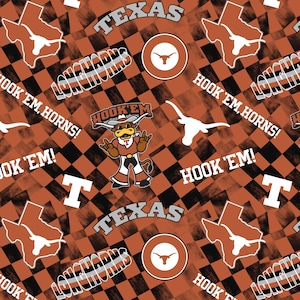 Official Licensed University of Texas Cotton Quilting Fabrics-Texas Longhorns Check Allover Cotton Fabric Sold by the Yard