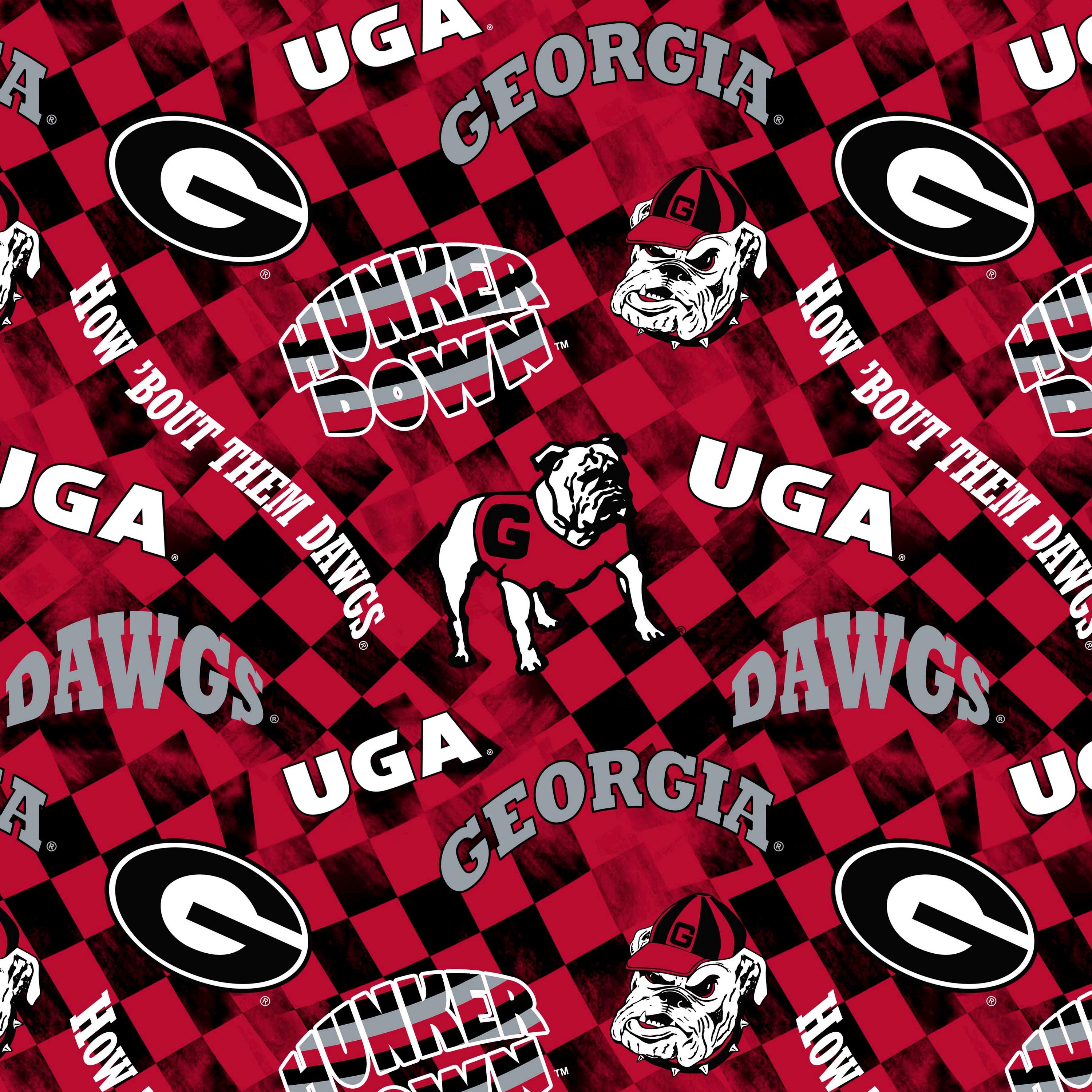 Official Licensed University of Georgia Cotton Quilting Fabrics-Georgia Bulldogs Check Allover Cotton Fabric Sold by the Yard