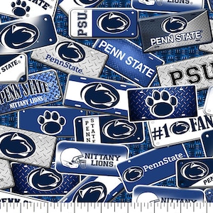 Official Licensed Penn State Cotton Quilting Fabrics-Penn State Nittany Lions License Plate Cotton Fabric Sold by the Yard