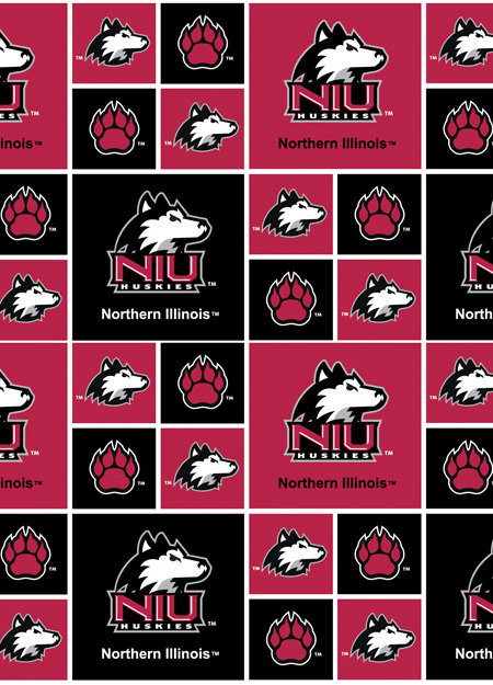 Official Licensed University of Northern Illinois Cotton Quilting Fabrics-NIU Huskies Geometric Cotton Fabric Sold by the Yard