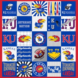 Official Licensed University of Kansas T-Shirt Quilt Panel- Kansas Jayhawks Micro Minky Panel