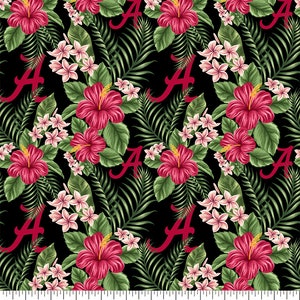 Official Licensed University of Alabama Cotton Quilting Fabrics-Alabama Crimson Tide Tropical Cotton Fabric Sold by the Yard