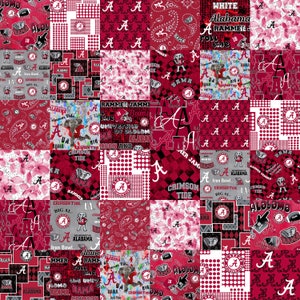 Official Licensed University of Alabama Cheater Quilt Cotton Fabric-Alabama Crimson Tide Cotton Fabric w/ Patchwork Print & Matching Pattern
