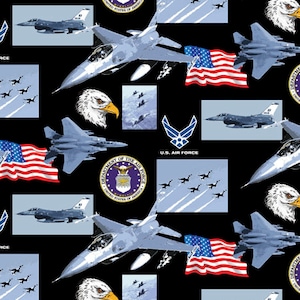 Official Licensed Military US Air Force Cotton Quilting Fabrics- US Air Force Cotton Fabric Sold by the Yard