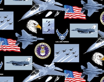 Tissus de courtepointe en coton sous licence officielle de l'US Air Force - Tissu en coton de l'US Air Force vendu par mètre