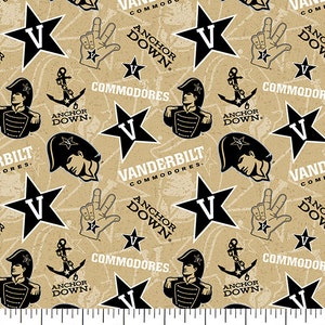 Official Licensed Vanderbilt University Cotton Quilting Fabrics-Vanderbilt Commodores Tone on Tone Cotton Fabric Sold by the Yard