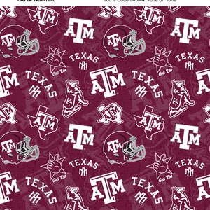 Official Licensed Texas A&M Cotton Quilting Fabrics-Texas A and M Aggies Tone on Tone Cotton Fabric Sold by the Yard