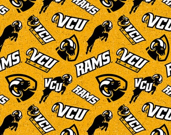 Telas de algodón para acolchado con licencia oficial de la Virginia Commonwealth University: tela de algodón tono sobre tono VCU Rams. Se vende cortada a medida.