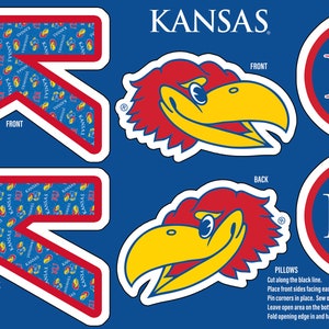 Progetto ufficiale con licenza University of Kansas Jayhawks Minky fai da te cuscino - Taglia, cuci, riempi 3 cuscini fantastici