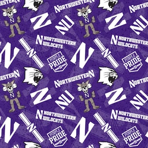 Official Licensed Northwestern University Cotton Quilting Fabrics-Northwestern Wildcats Tone on Tone Cotton Fabric Sold by the Yard